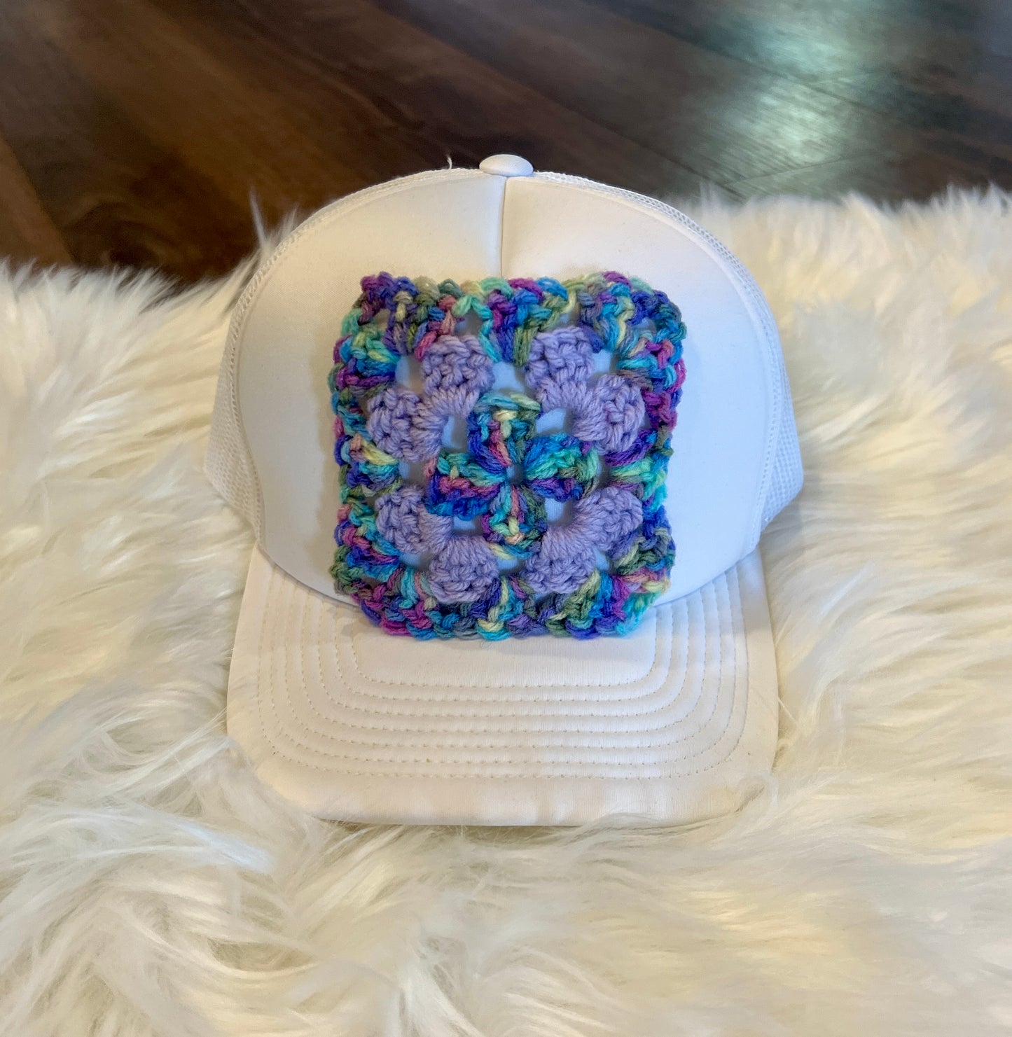 Crochet Granny Square Trucker Hat