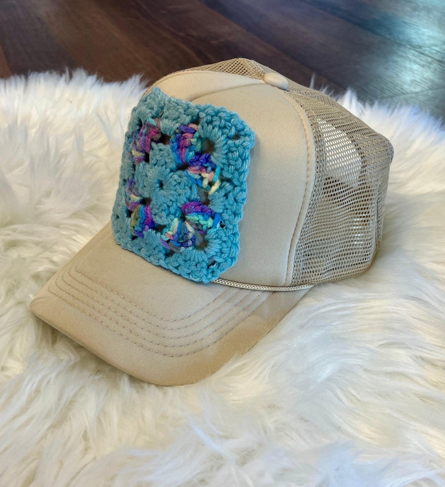 Crochet Granny Square Trucker Hat