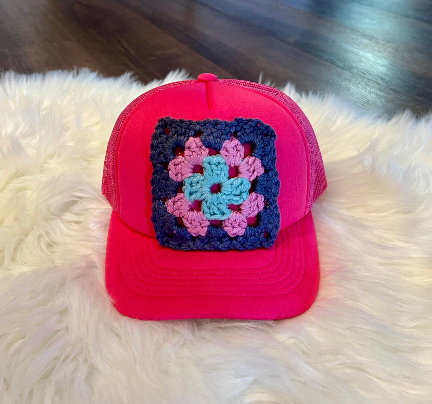 Crochet Granny Square Trucker Hat