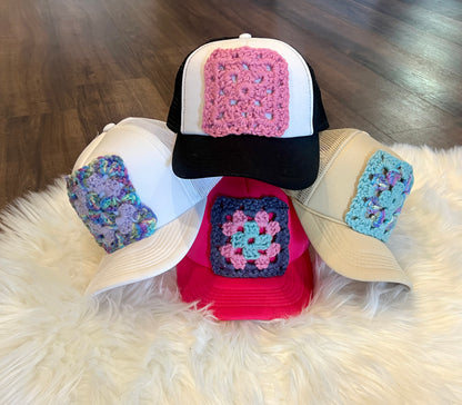 Crochet Granny Square Trucker Hat