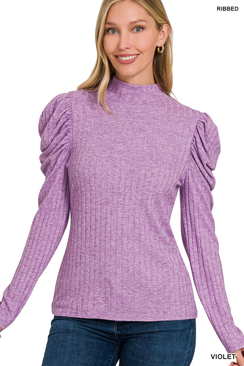 Ribbed Puff Long Sleeve Top