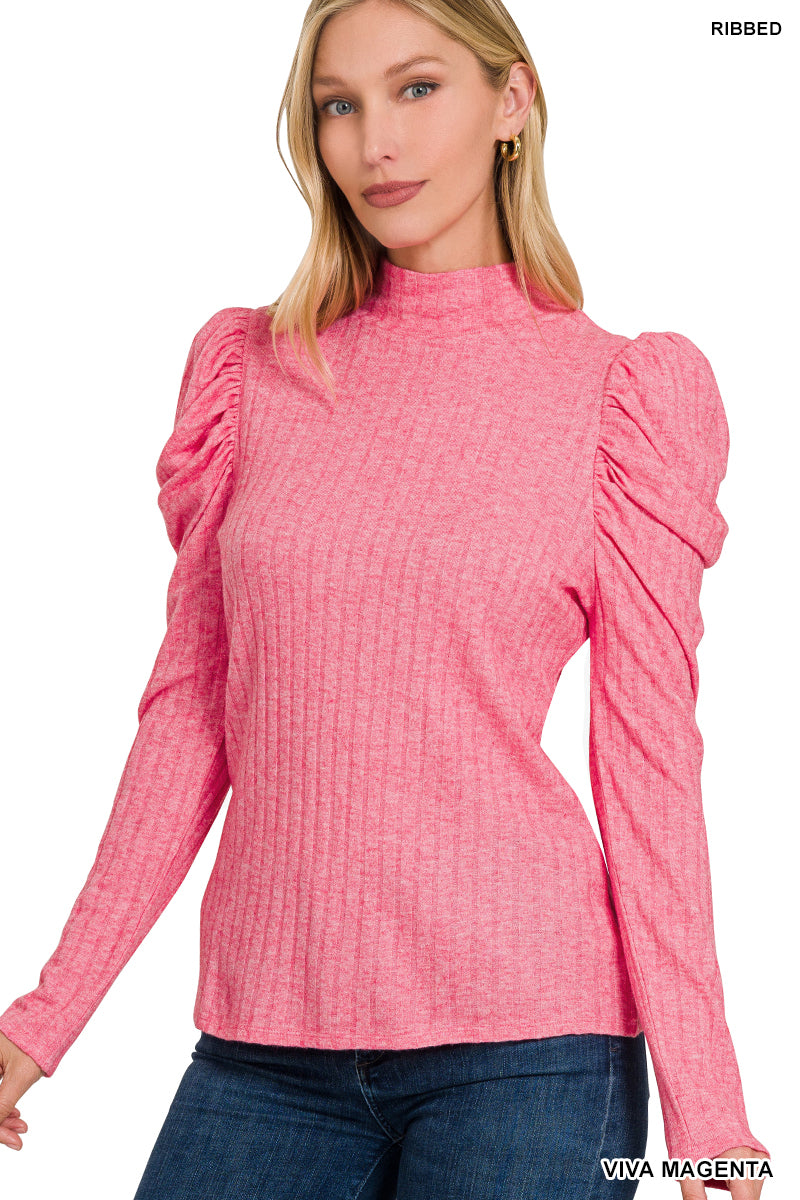 Ribbed Puff Long Sleeve Top