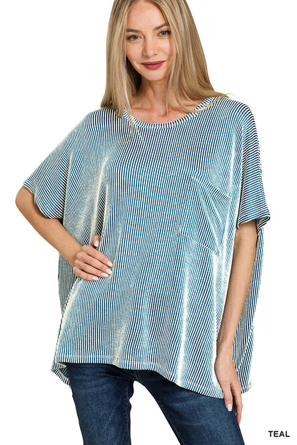 Corded Rib Oversized Short-Sleeve Top