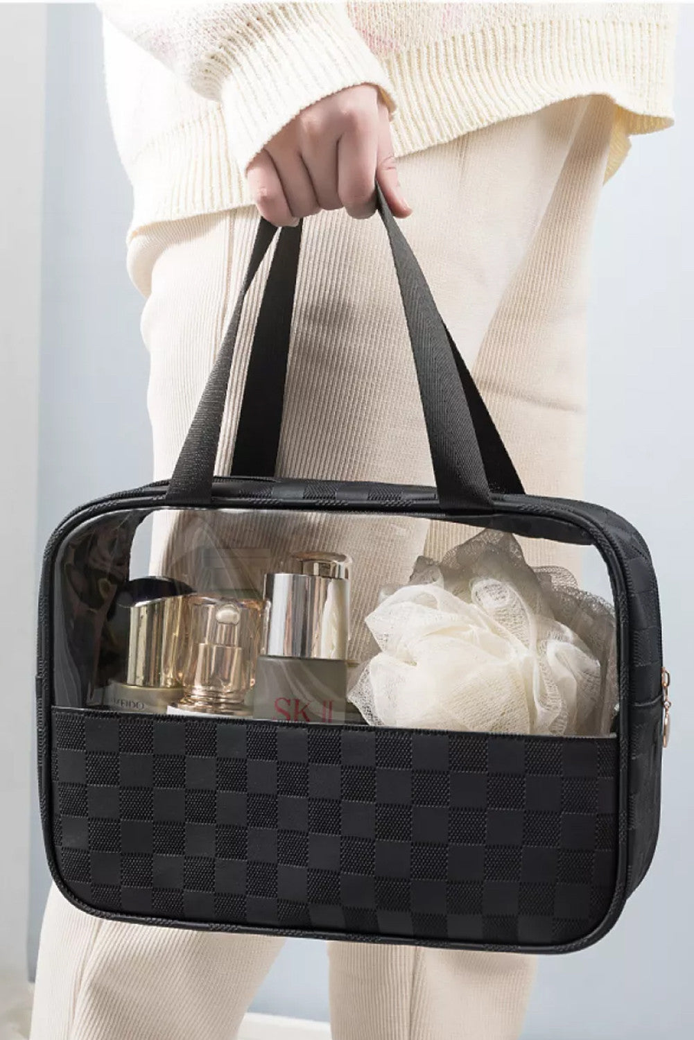 Checkered Pattern Travel Clear Bag