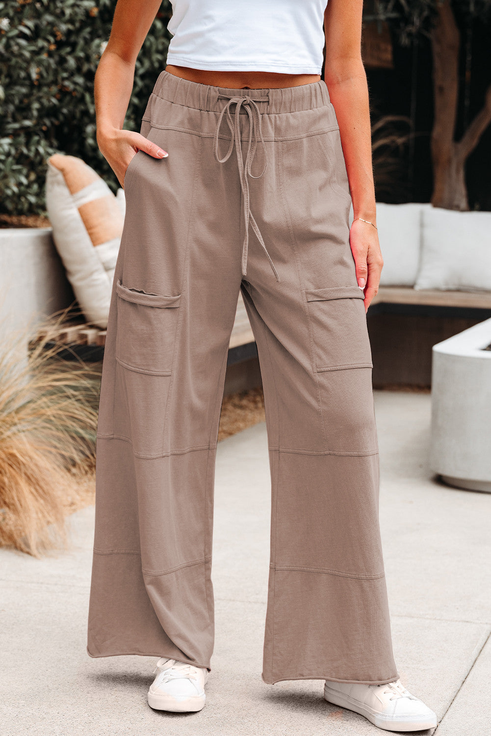 Dusty Rose Mineral Wash Drawstring Cargo Pants
