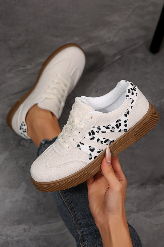White Suede Leopard Stripe Sneakers