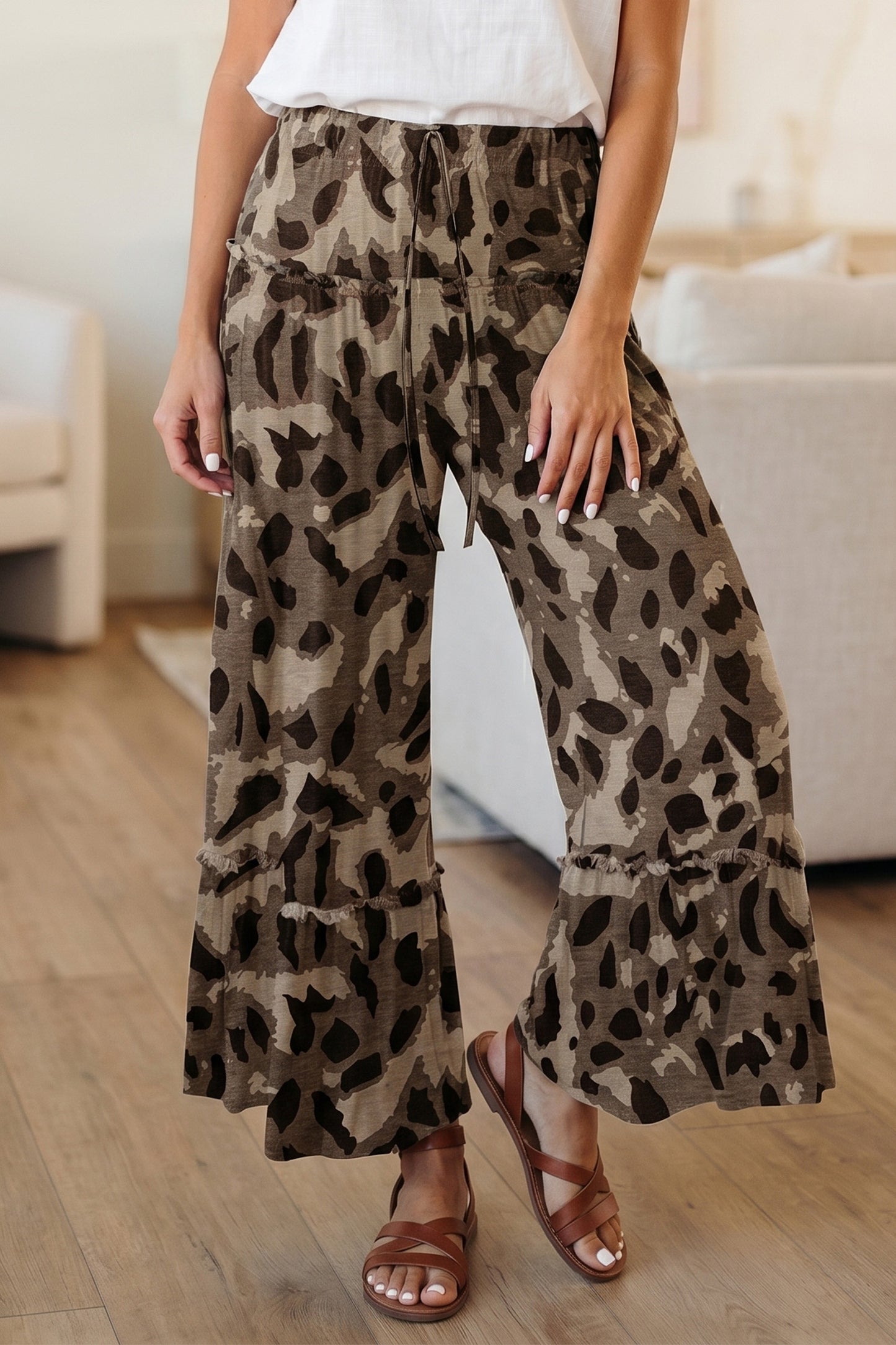 Wide Leg Ruffle Hem Pants