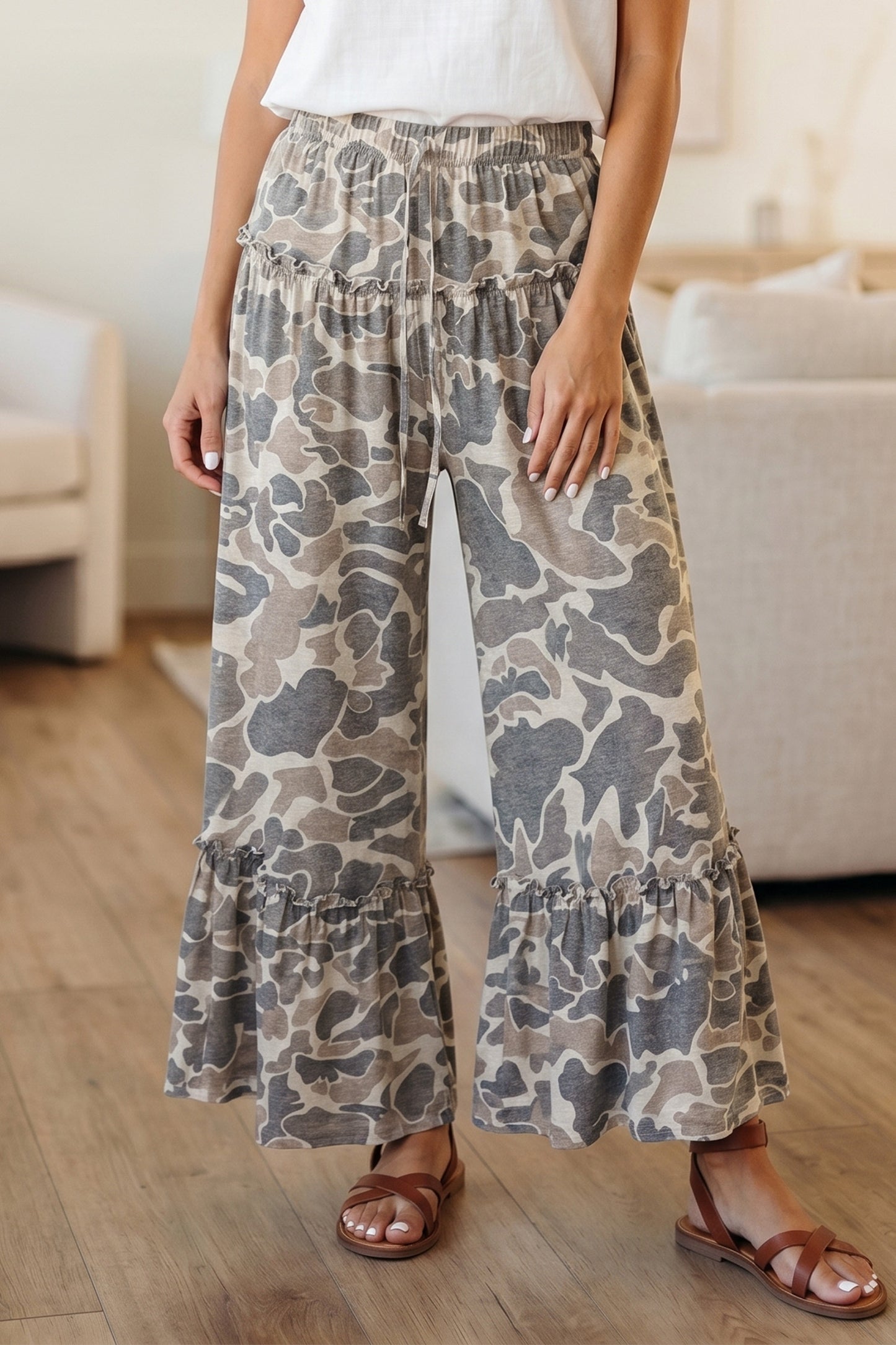 Wide Leg Ruffle Hem Pants