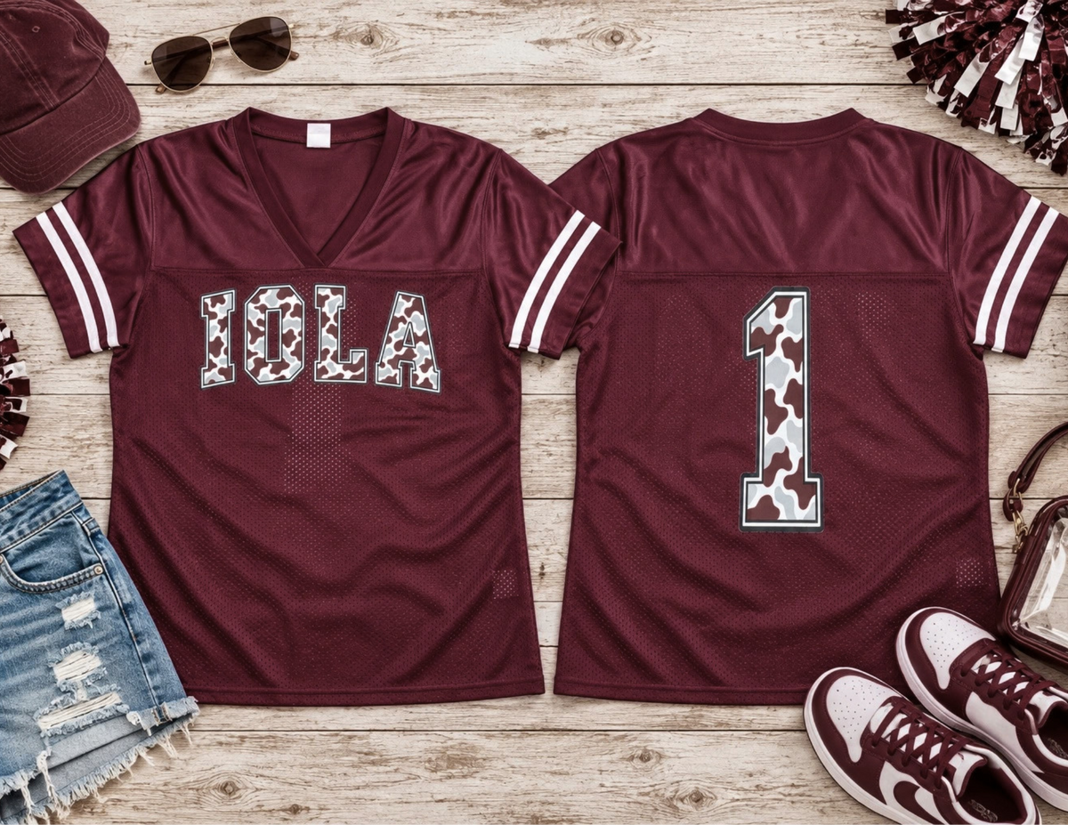 Maroon & White Camo Iola Jersey Top