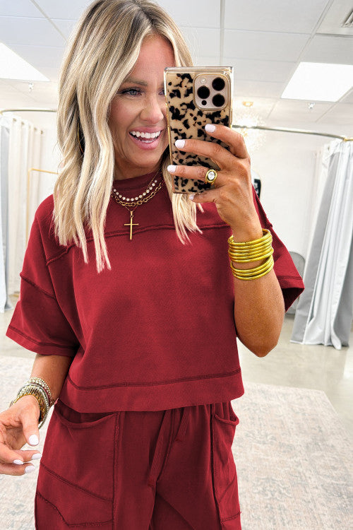 Racing Red Boxy Tee and Barrel Pants Set