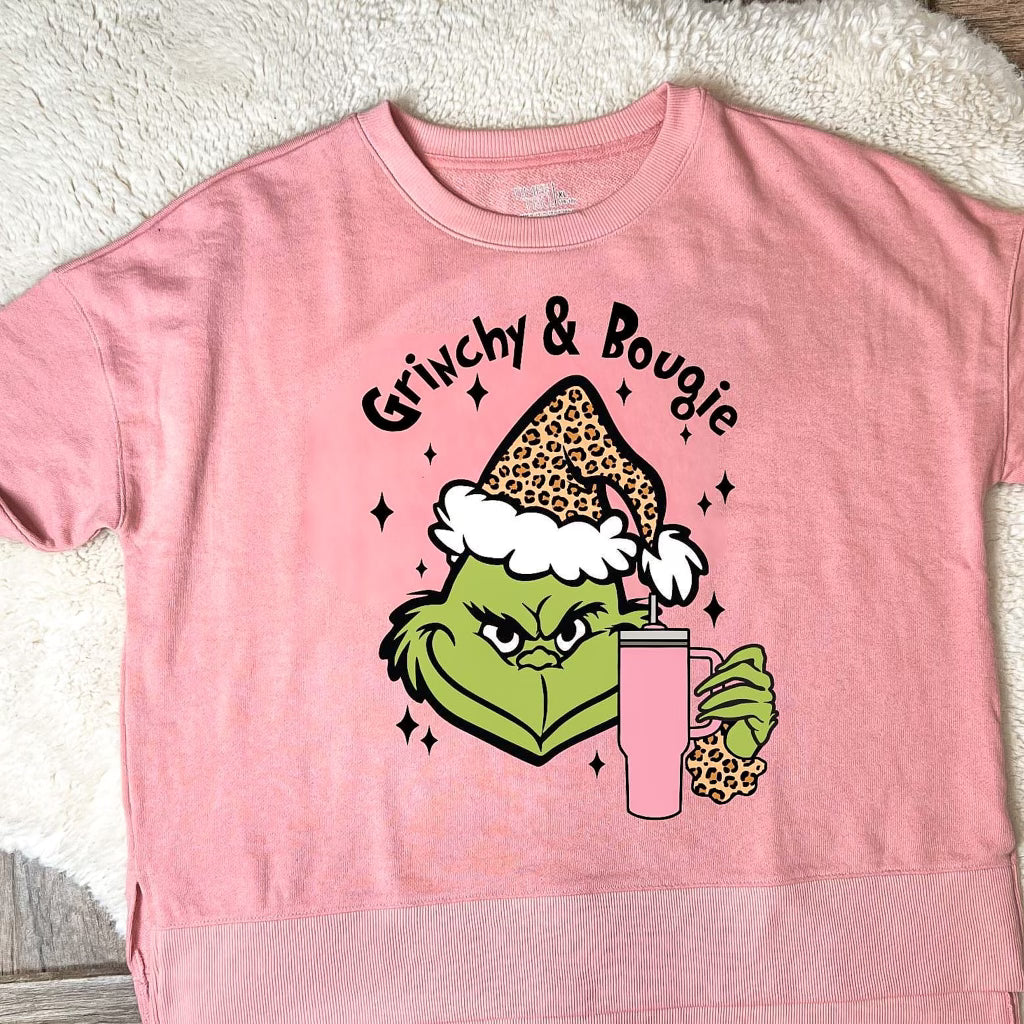 Grinchy & Bougie Oversized Sweater in Pink