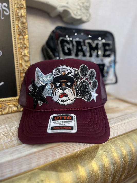 Solid Maroon Custom Bulldog Trucker Hat