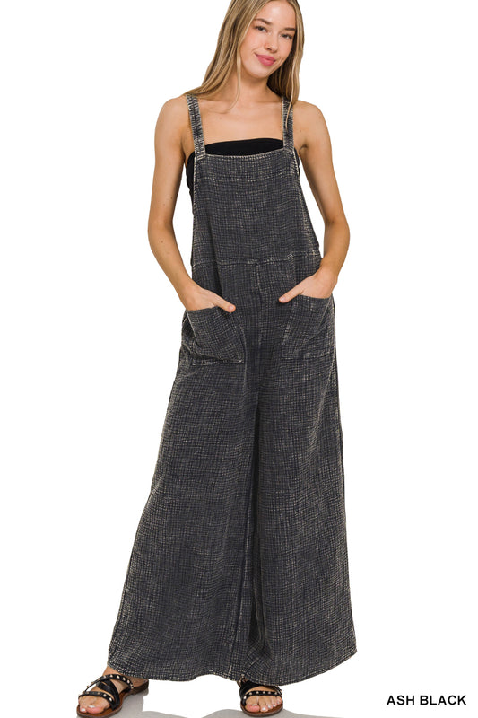 Washed Double Gauze Wide Leg Overalls