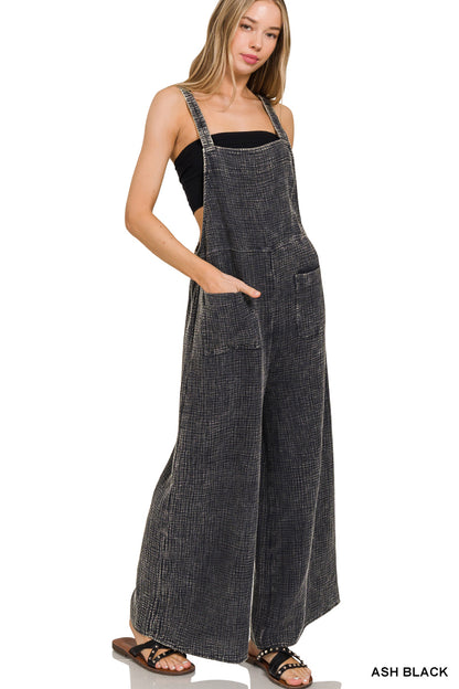 Washed Double Gauze Wide Leg Overalls