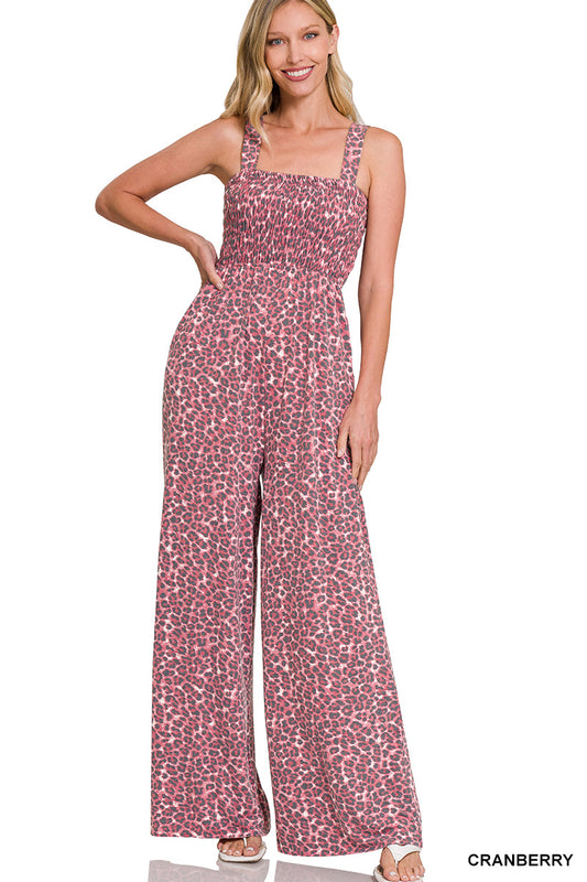 Leopard Wide Leg Jumpsuit With Pockets