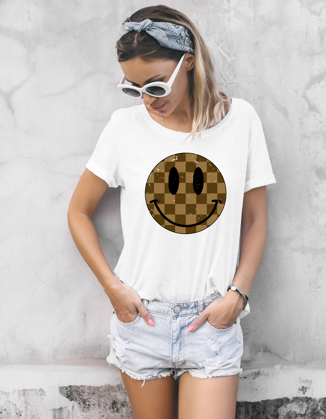 Ballerz' Vintage LV Smiley Face with Brown Checkered Graphic Tee