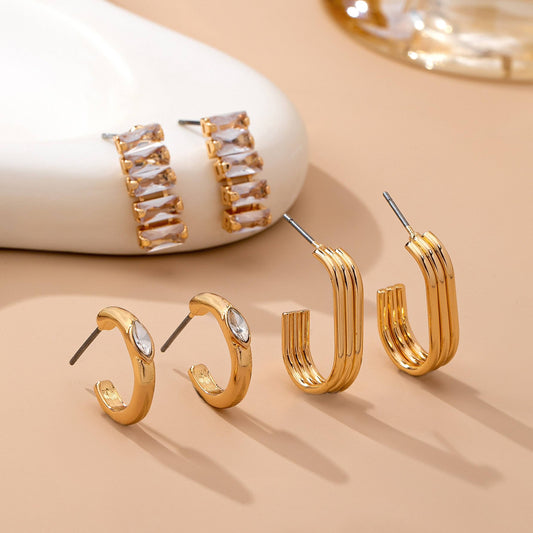 Crystal & Gold Hoop Earring Set