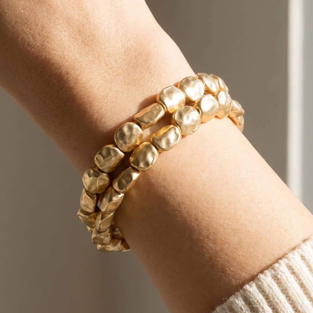 Hammered Nugget Bead Bracelet Set