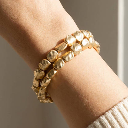 Hammered Nugget Bead Bracelet Set