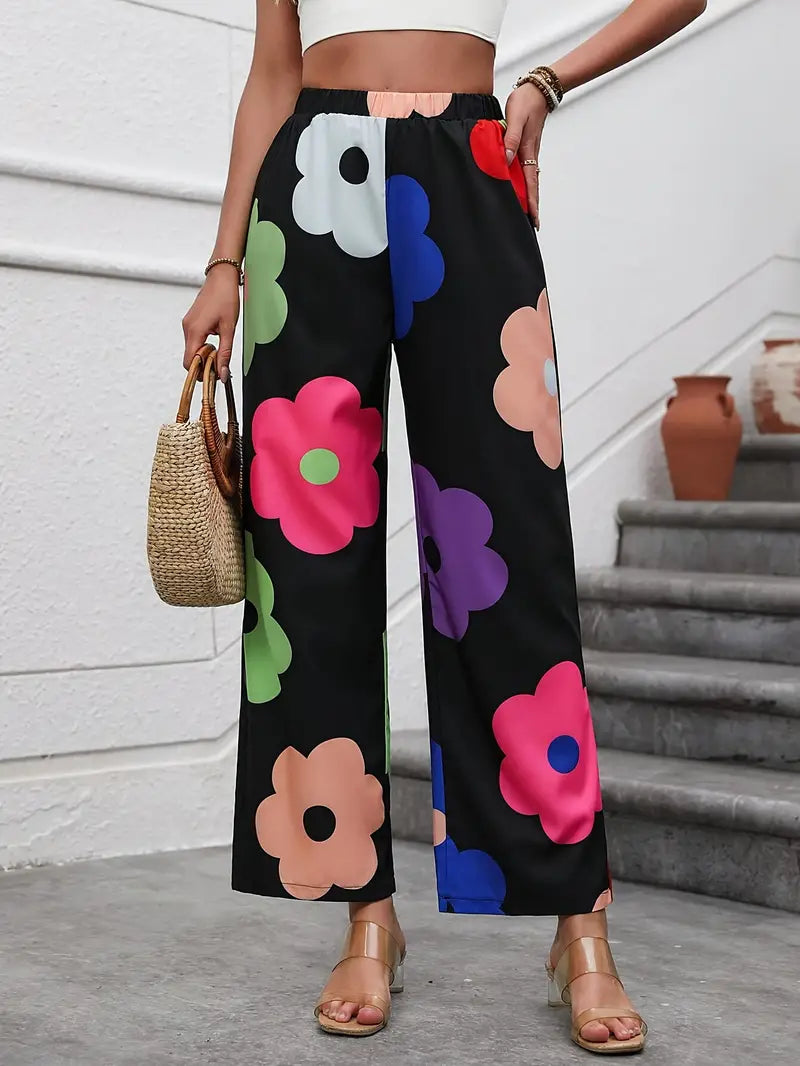 Floral Print Wide Leg Pants