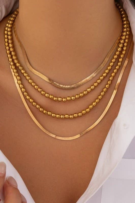 Multi-Layer Ball Herringbone Chain Necklace