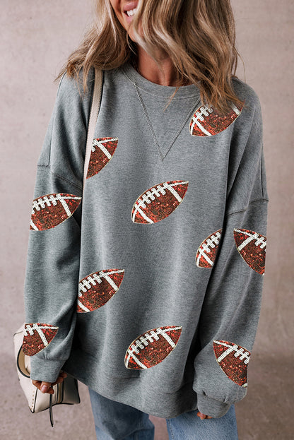 Sequin Football Sweatshirt in Grey