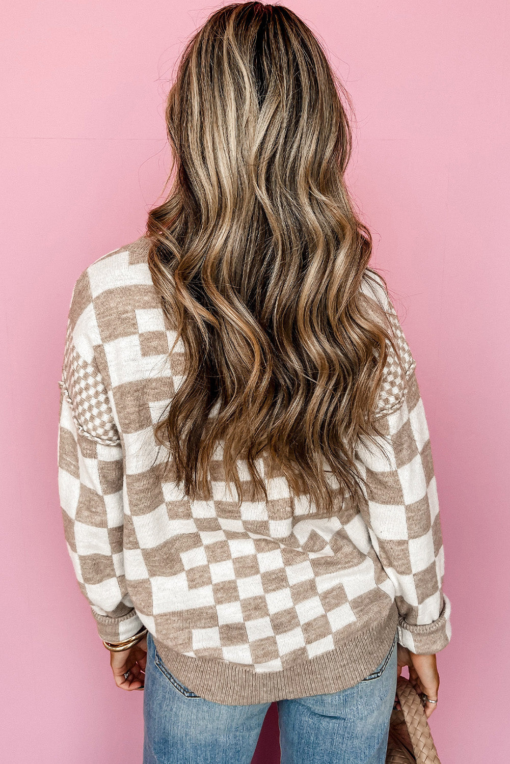 Checkered Print Drop Shoulder Sweater