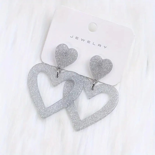 Silver Heart Dangle Earrings