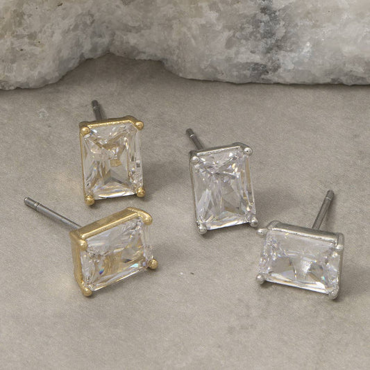 Large Emerald Cut Stud Earrings