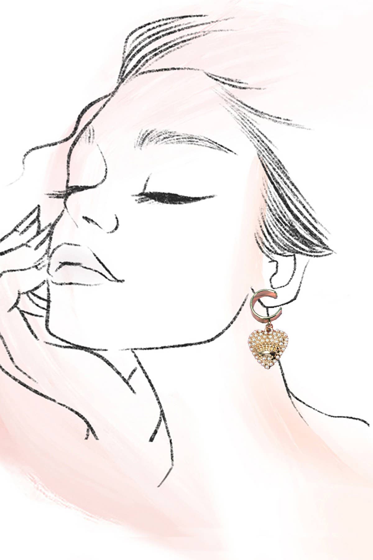 Pearl Heart Crown Drop Huggie Hoop Earrings