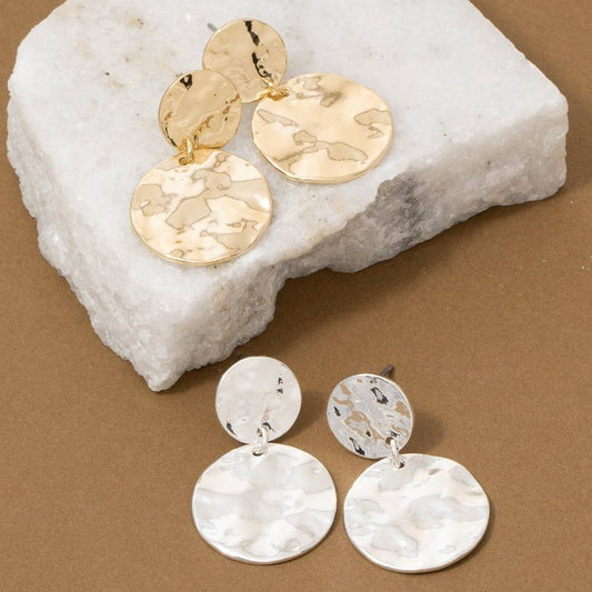 Double Hammered Coin Drop Earrings