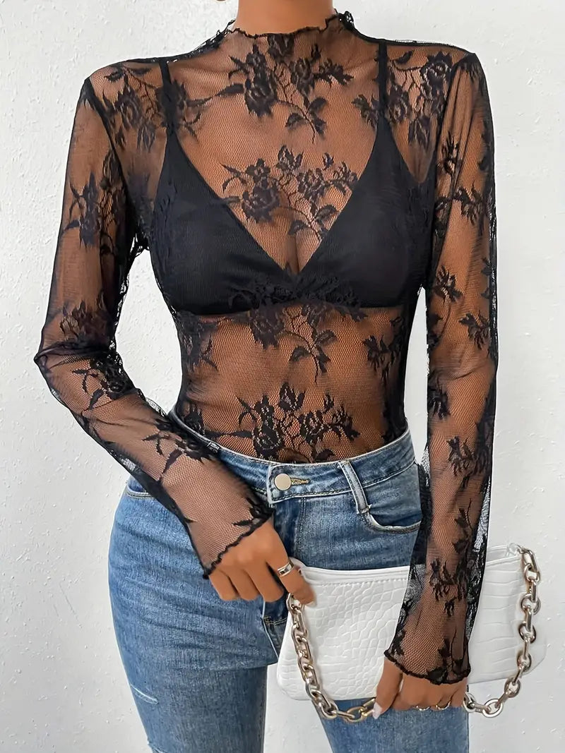 Black Lace Pattern Top