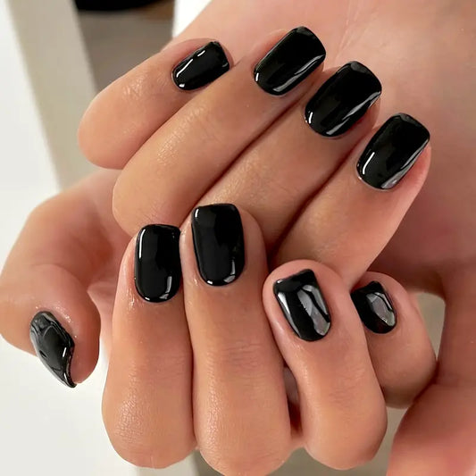 24 pcs Glossy Black Nail Set