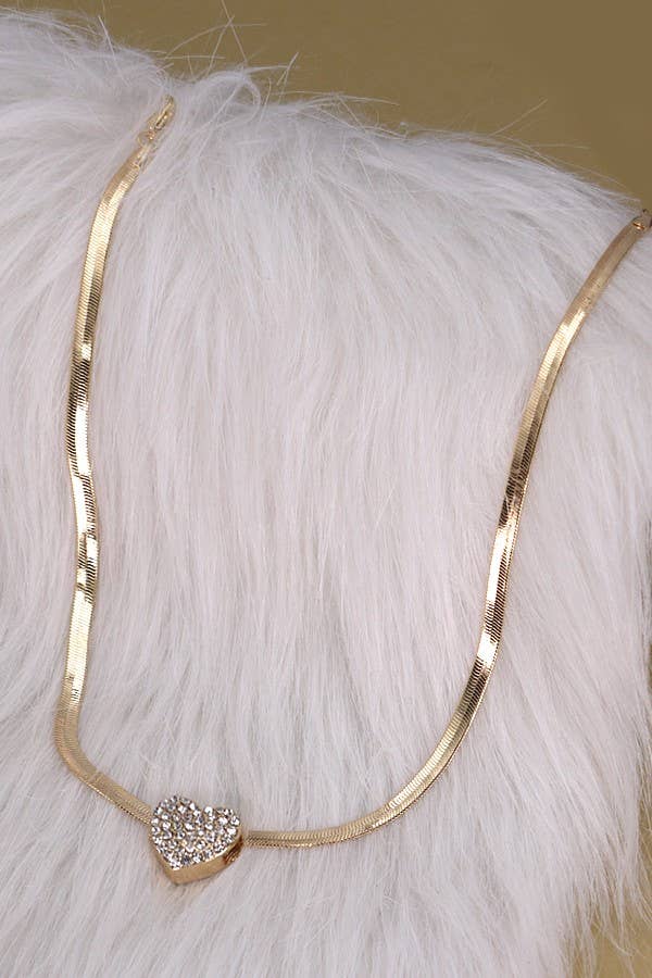 Herring-Bone Heart Charm Necklace
