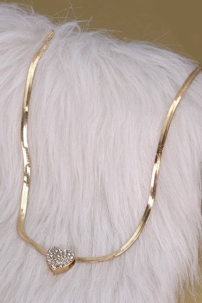 Herring-Bone Heart Charm Necklace