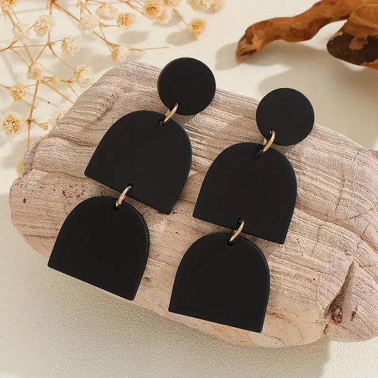 3 Tier Geometric Shape Dangle Earrings in Black