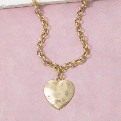 Hammered Heart Rolo Chain Necklace