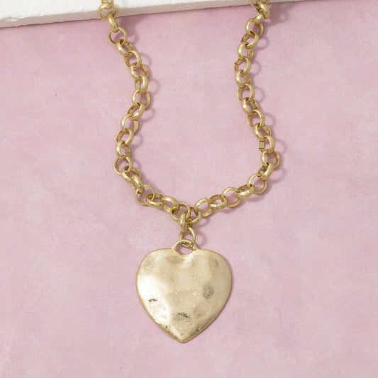 Hammered Heart Rolo Chain Necklace