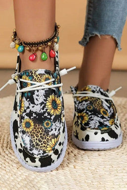 Cow Print Sunflower Canvas Shoes