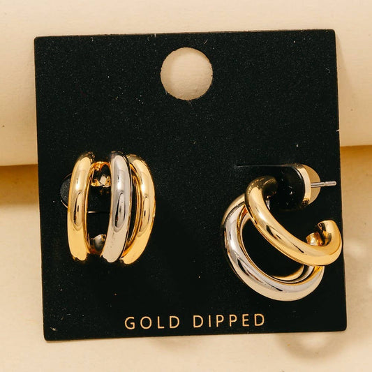 Two Tone Layered Tube Hoop Earrings