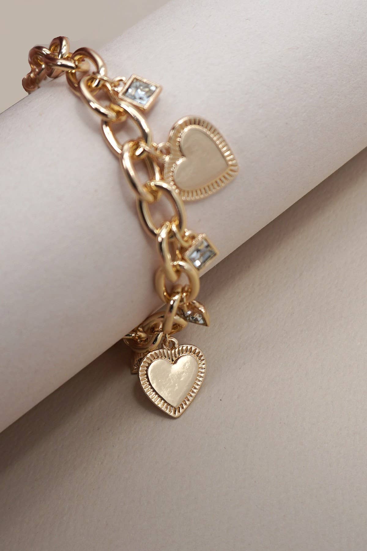 Heart & Rhinestones Charm Bracelet
