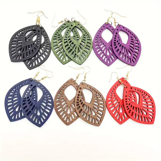 Boho Leaf Shape Wooden Earrings