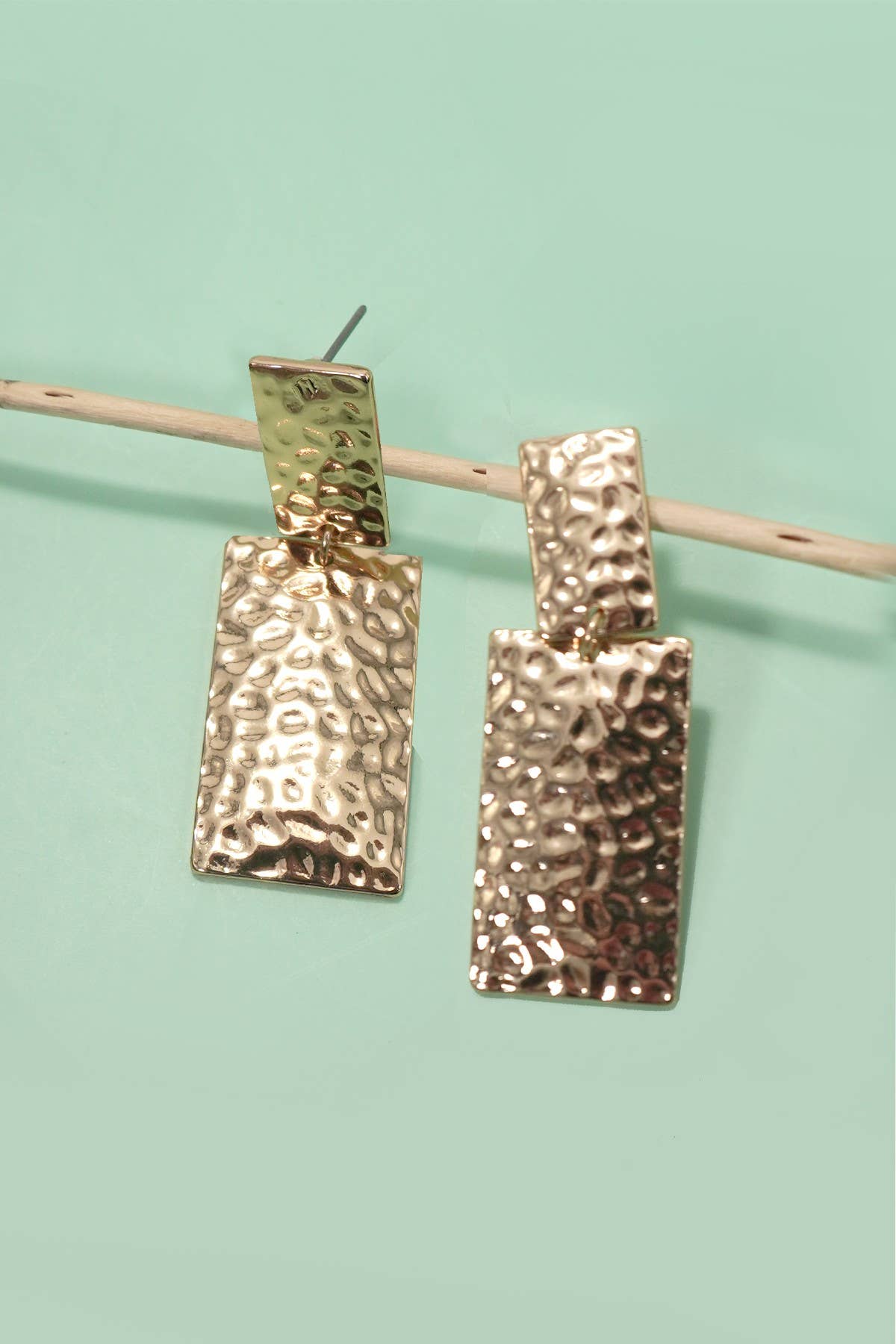 Hammered Rectangle Drop Earrings