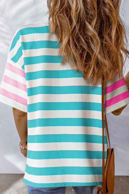 Blue Stripe Patch Pocket Oversized Top