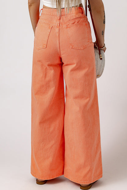 Orange Acid Wash High Waist Wide Leg Jeans