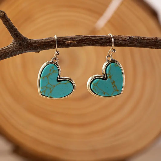 Boho Heart Turquoise Dangle Earrings