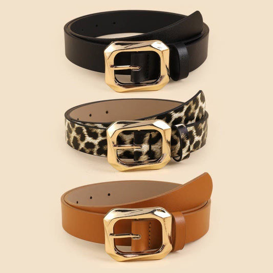 Textured Gold Buckle Leather Belts