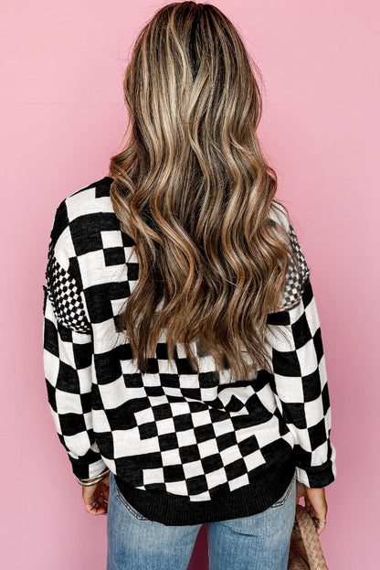 Checkered Print Drop Shoulder Sweater