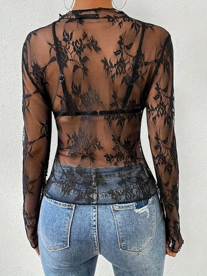 Black Lace Pattern Top