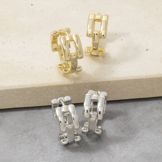 Chain Link Huggie Hoop Earrings